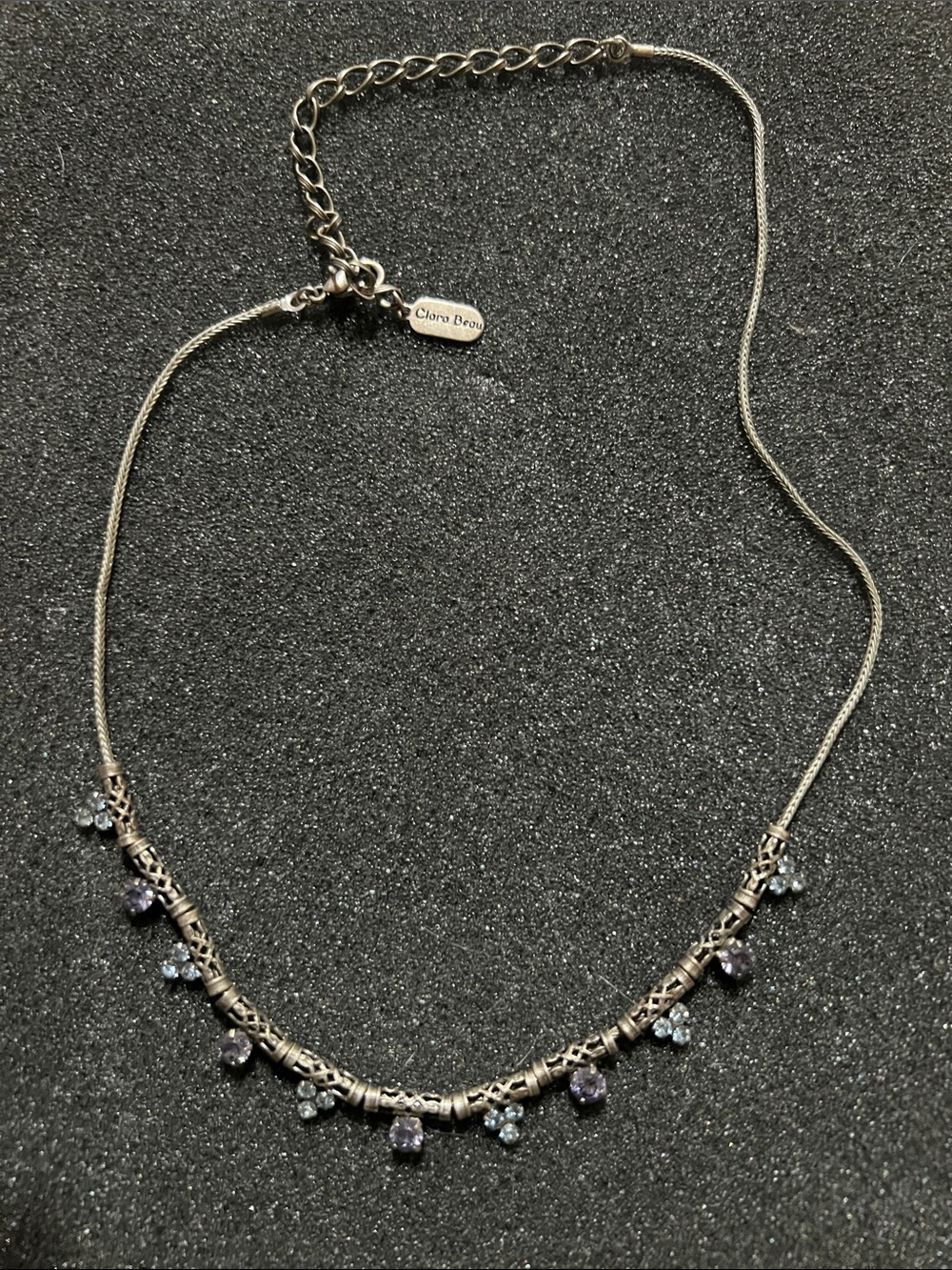 Vintage Clara Beau Silver-Tone Necklace with Purple & Light Blue Crystals